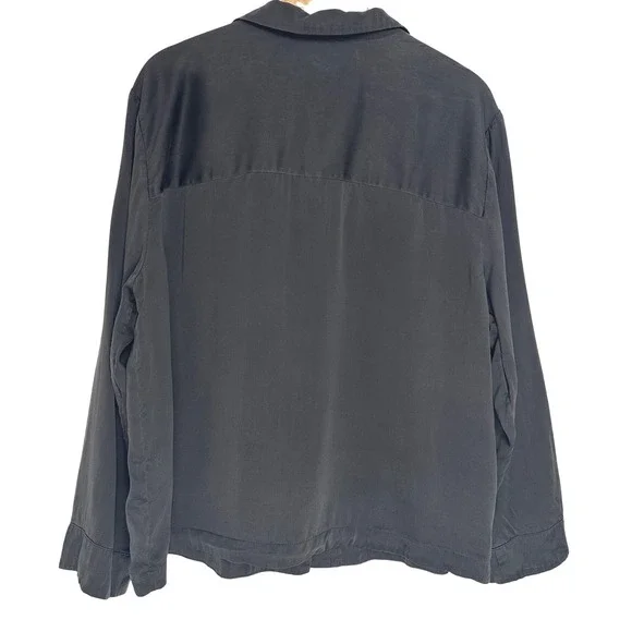 Quince 100% Washable Silk Pajama Long Sleeve Top Charcoal M - Picture 5 of 12